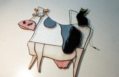 Cowshake Cat Stained Glass Pattern — Funny Meme DIY Suncatcher Template, svg psd Download