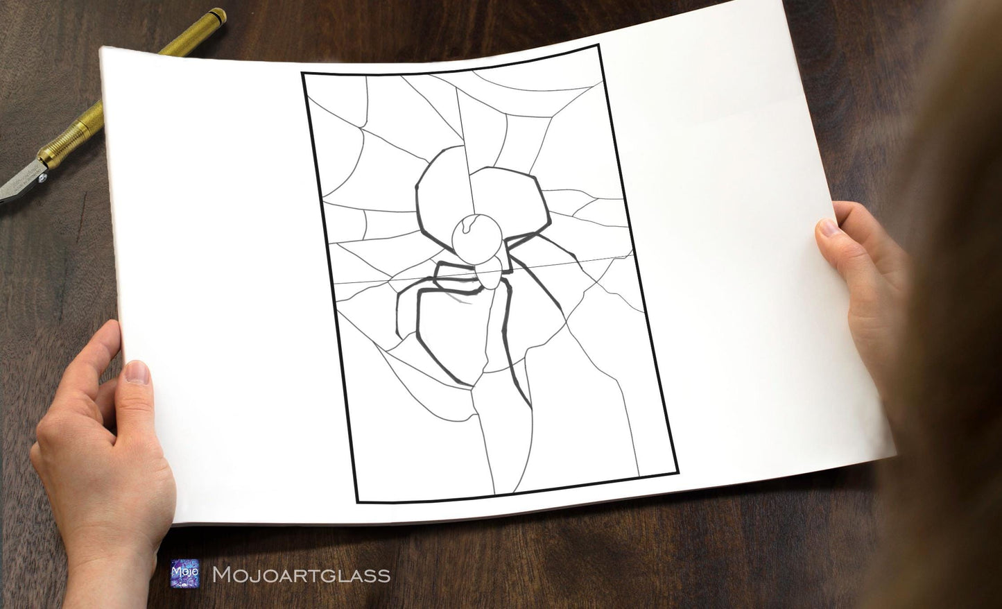 Halloween Spider Web Stained Glass Pattern — Spooky Gothic DIY Suncatcher Template, svg psd Download