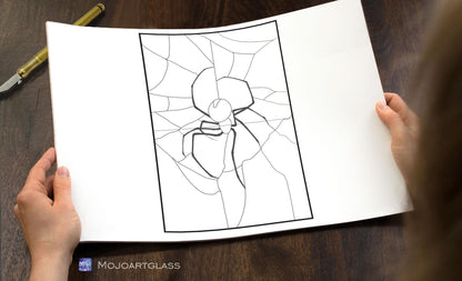 Halloween Spider Web Stained Glass Pattern — Spooky Gothic DIY Suncatcher Template, svg psd Download