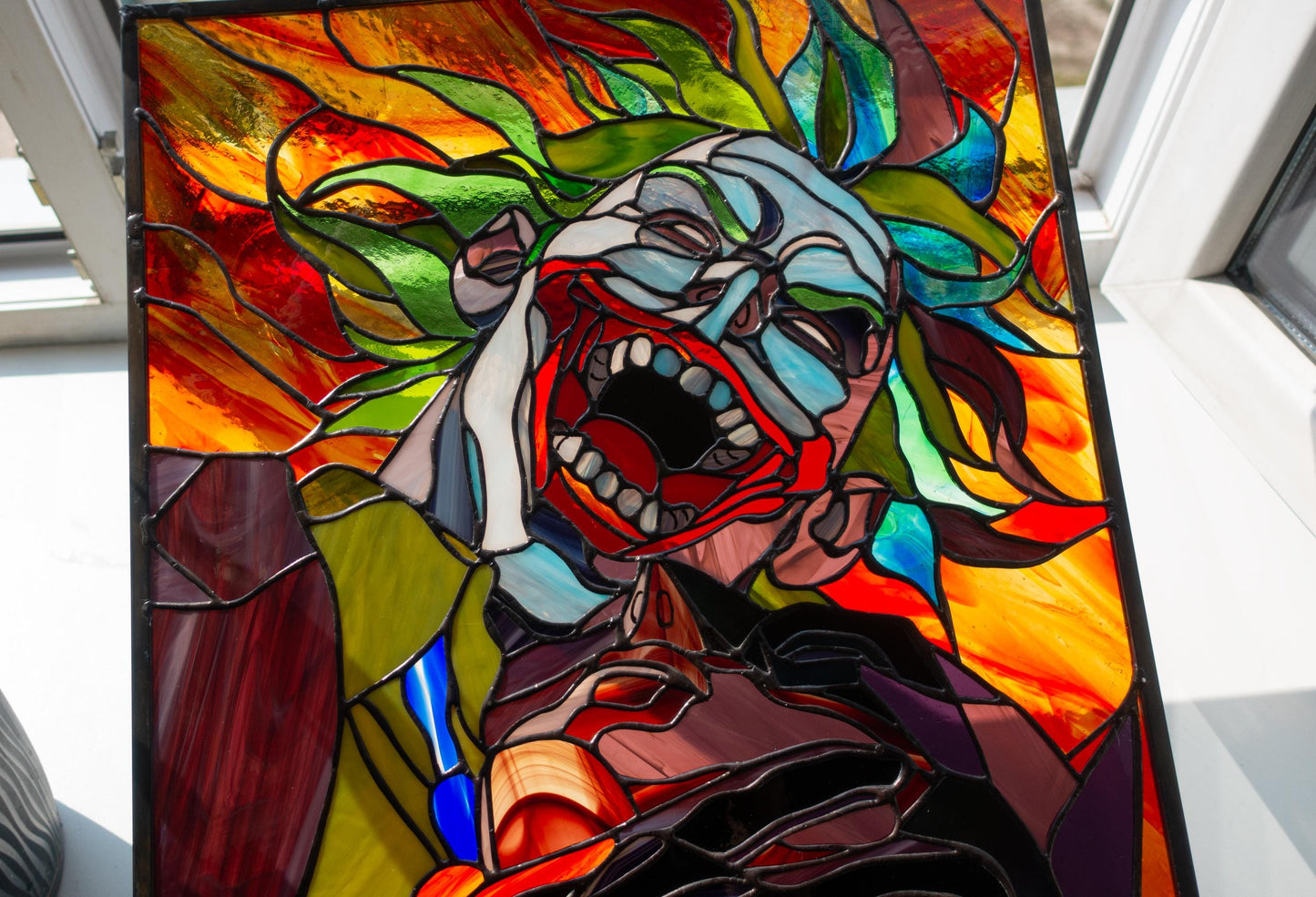 Creepy Clown Stained Glass Pattern — Dark Comic Villain DIY Suncatcher Template, svg psd Download