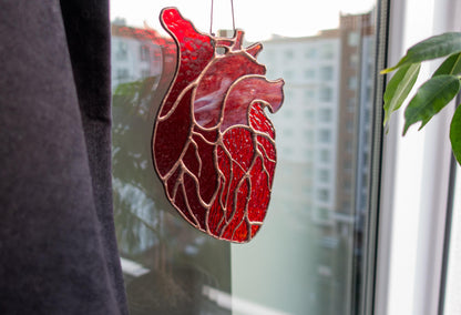 Anatomical Heart Stained Glass Suncatcher — Medical Student Gift, Gothic Valentine Window Art