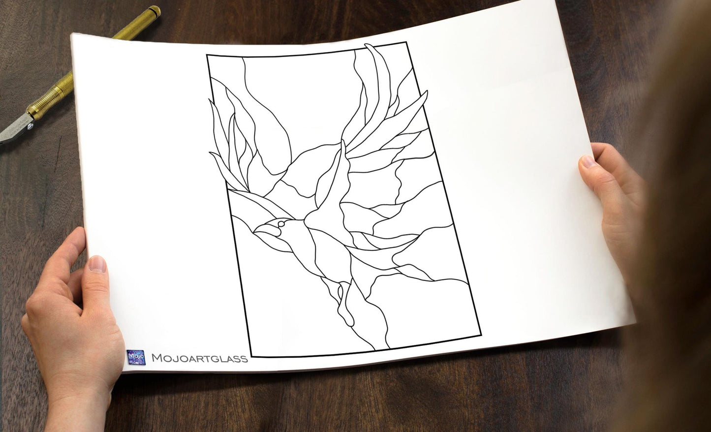 Crow Raven Stained Glass Pattern — Gothic Bird DIY Suncatcher Template, svg psd Download