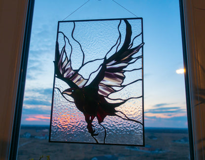 Crow Raven Stained Glass Pattern — Gothic Bird DIY Suncatcher Template, svg psd Download