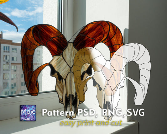 Goat Skull Stained Glass Pattern — Occult Gothic DIY Suncatcher Template, svg psd Download