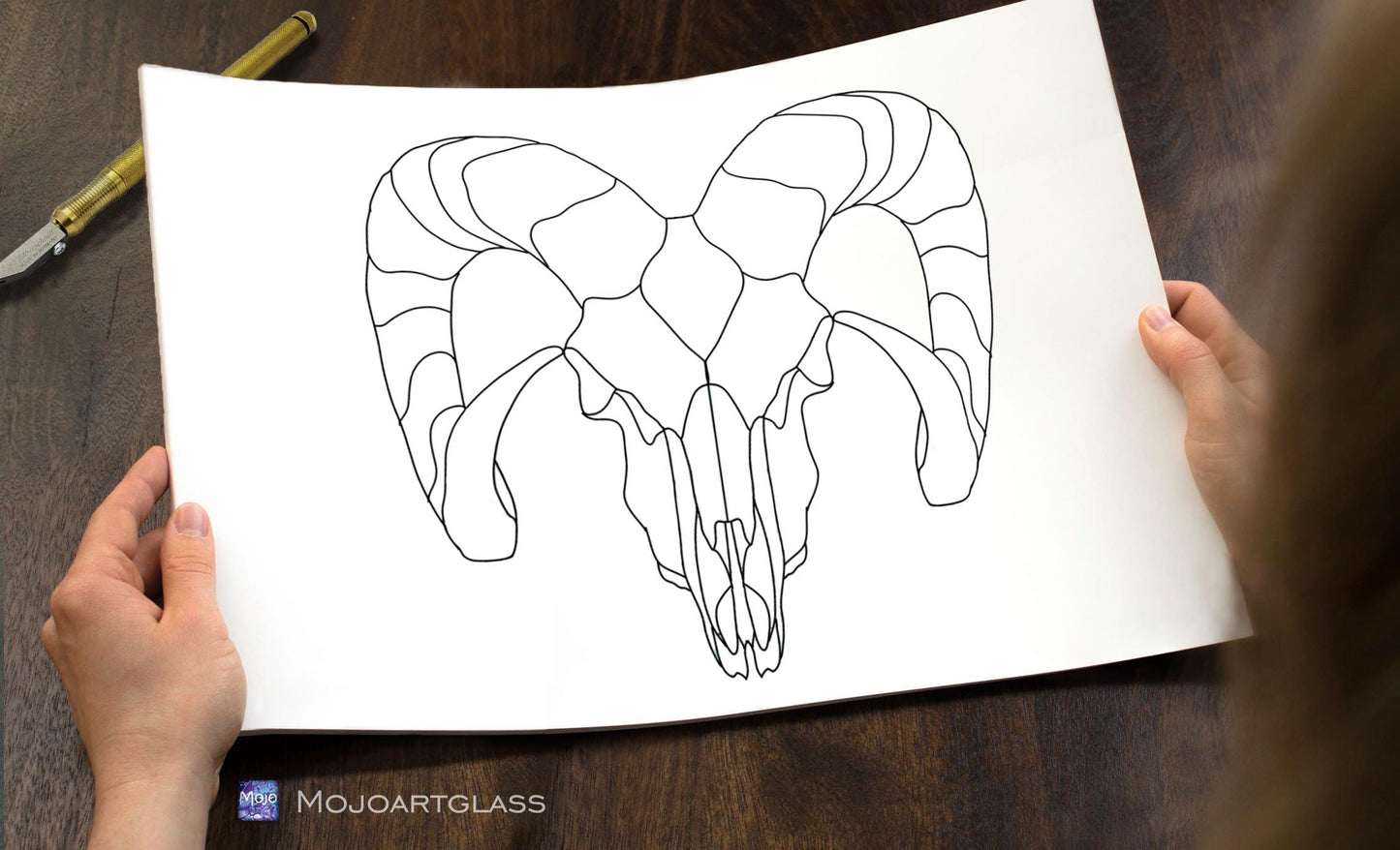 Goat Skull Stained Glass Pattern — Occult Gothic DIY Suncatcher Template, svg psd Download