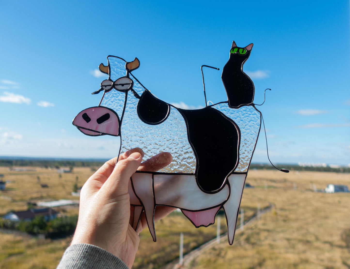 Cowshake Cat Stained Glass Pattern — Funny Meme DIY Suncatcher Template, svg psd Download