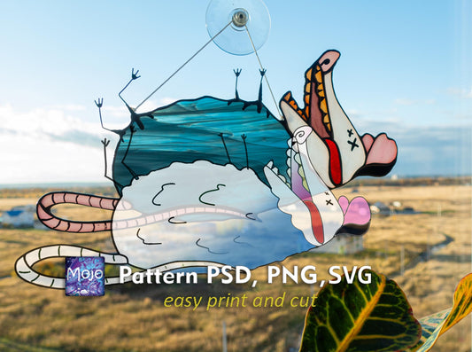 Funny Possum Stained Glass Pattern — Playing Dead Meme DIY Suncatcher Template, svg psd Download