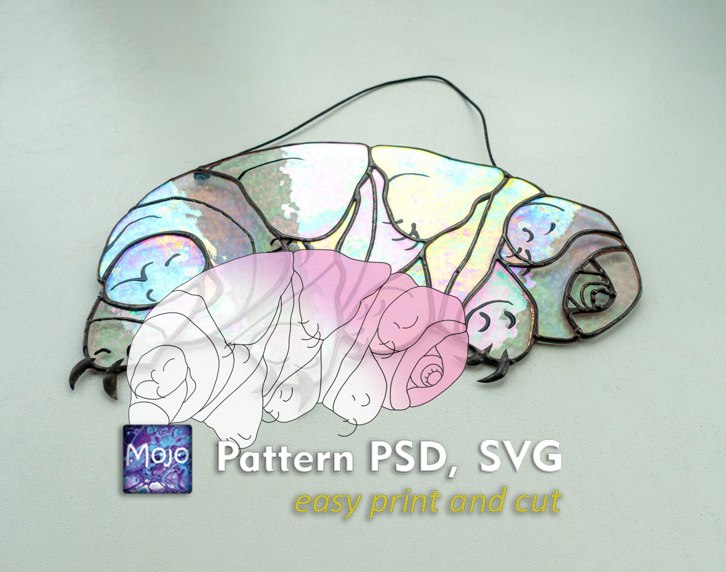 Tardigrade Water Bear Stained Glass Pattern — Science DIY Suncatcher Template, svg psd Download