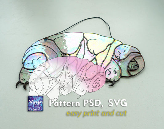 Tardigrade Water Bear Stained Glass Pattern — Science DIY Suncatcher Template, svg psd Download