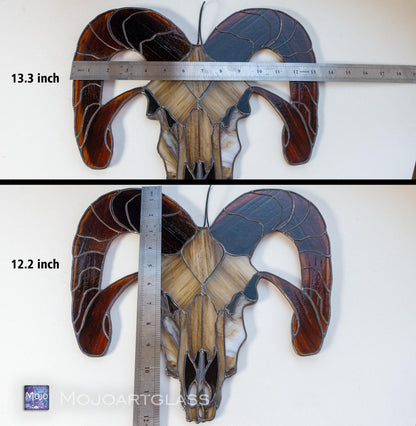 Occult Goat Skull Stained Glass Panel — Gothic Dark Window Art, Witch Halloween Horror Decor Gift