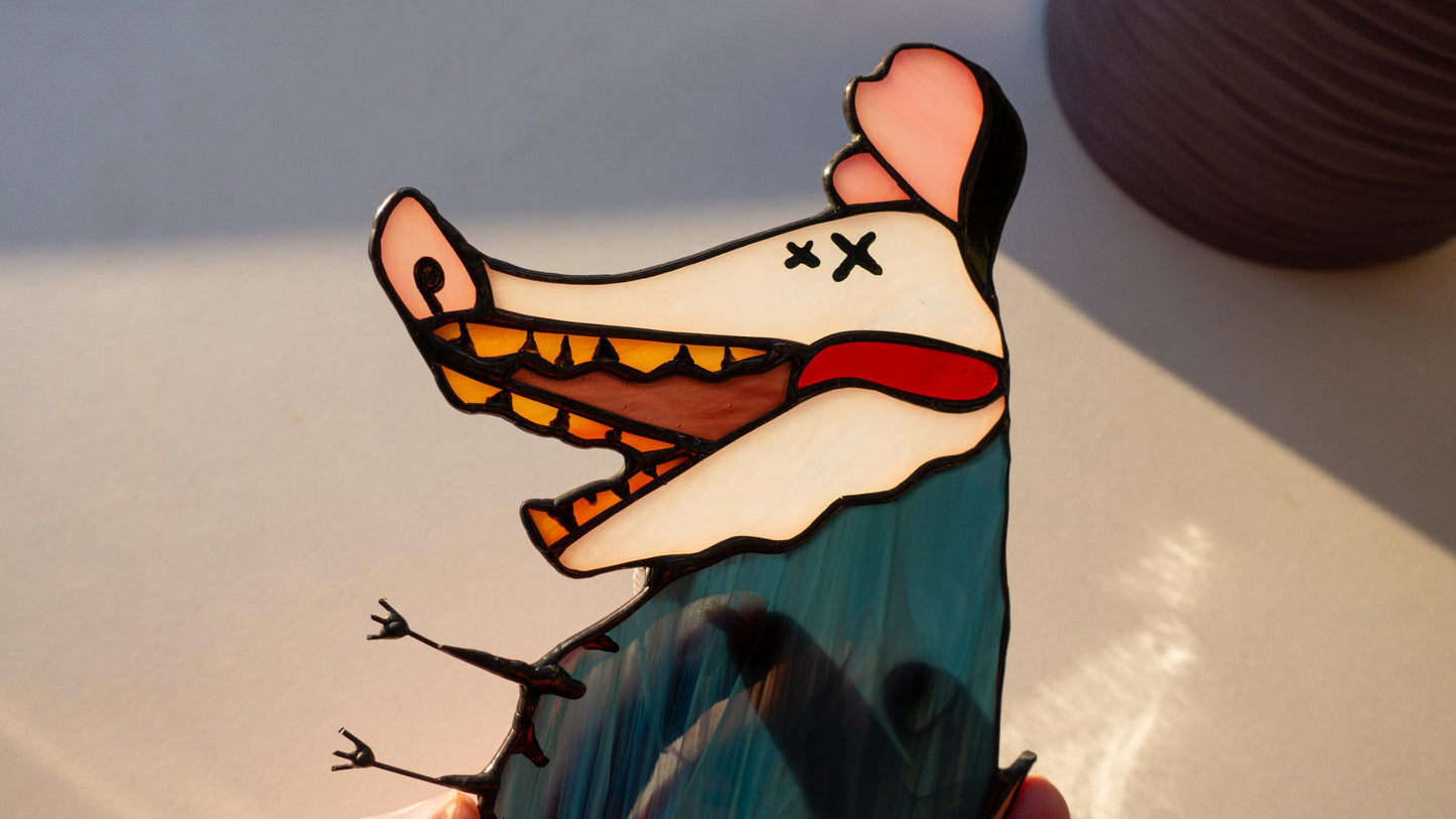 Funny Possum Stained Glass Pattern — Playing Dead Meme DIY Suncatcher Template, svg psd Download