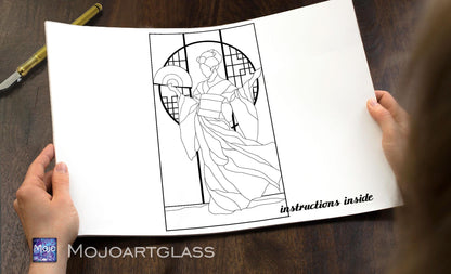 Geisha Stained Glass Pattern — Japanese Kimono DIY Suncatcher Template, svg psd Download