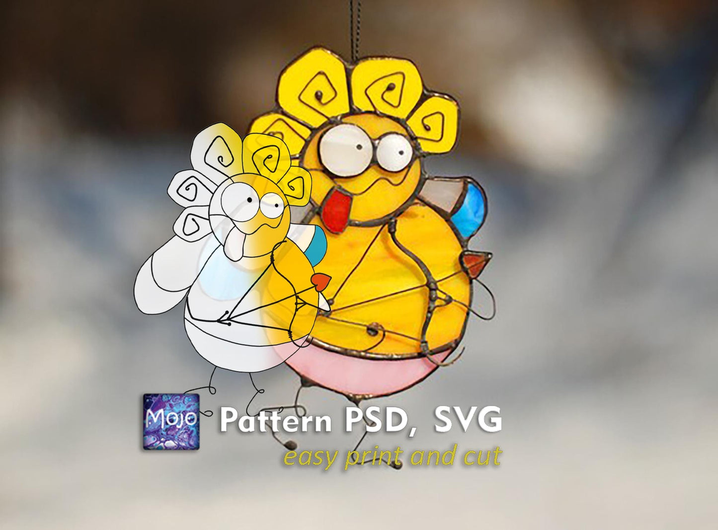 Cupid Stained Glass Pattern — Funny Valentine DIY Suncatcher, SVG PSD for Cricut Silhouette