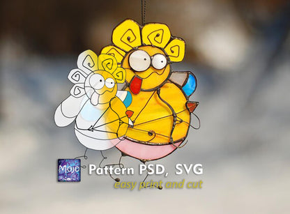 Cupid Stained Glass Pattern — Funny Valentine DIY Suncatcher, SVG PSD for Cricut Silhouette