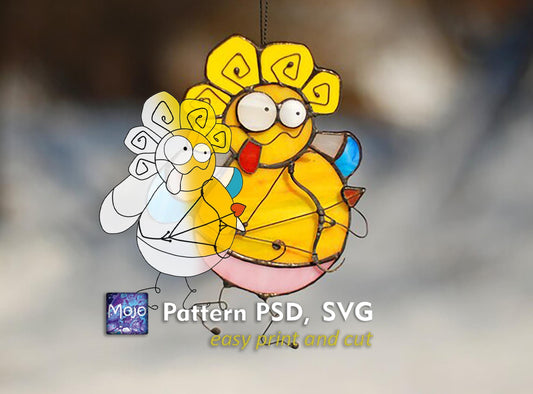 Cupid Stained Glass Pattern — Funny Valentine DIY Suncatcher, SVG PSD for Cricut Silhouette