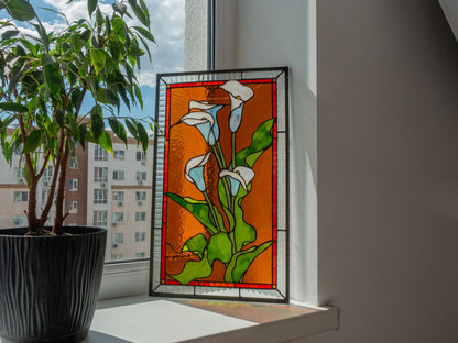 Calla Lily Stained Glass Pattern — Elegant Floral DIY Suncatcher Template, svg psd Download