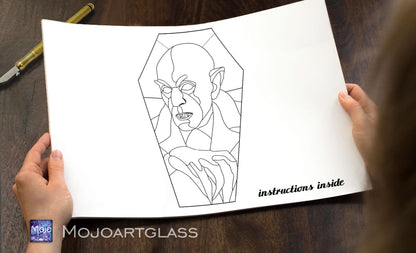 Nosferatu Vampire Stained Glass Pattern — Gothic Halloween DIY Suncatcher Template, svg psd Download