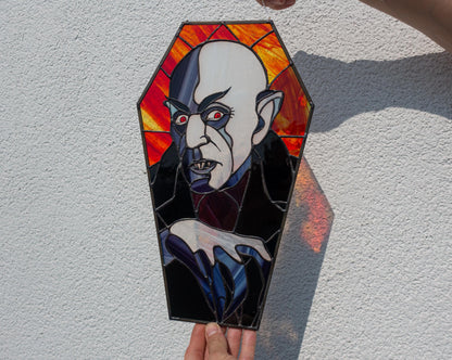 Nosferatu Vampire Stained Glass Pattern — Gothic Halloween DIY Suncatcher Template, svg psd Download