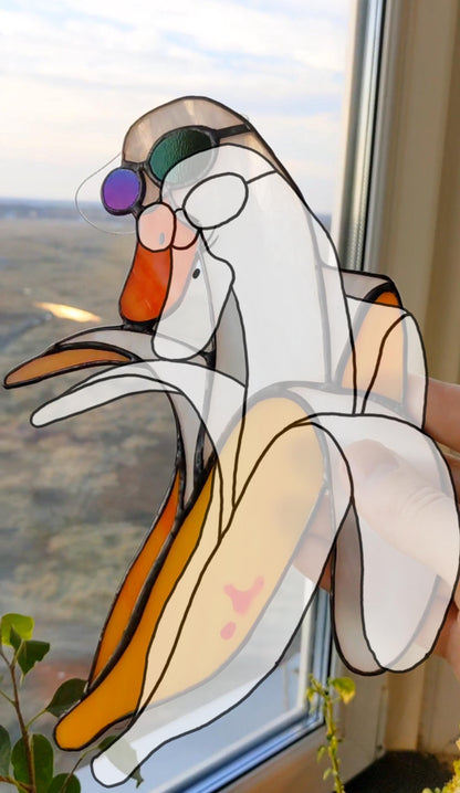 Banana Duck Stained Glass Pattern — What the Quack Meme DIY Suncatcher Template, svg psd Download