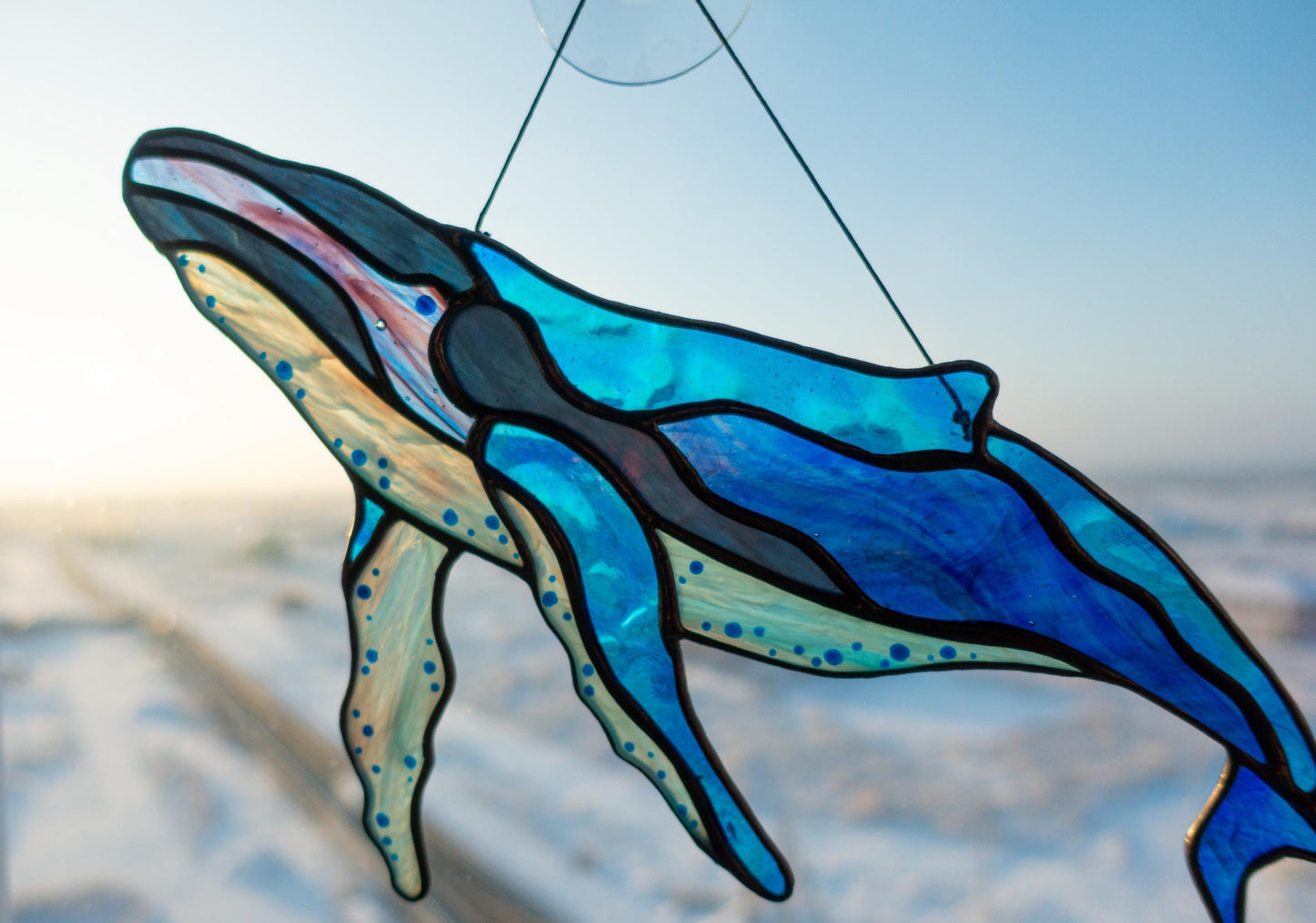 Stained Glass Suncatcher — Humpback Whale, Ocean Nautical Window Hanging, Beach House Gift