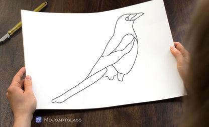 Magpie Sculpture Stained Glass Pattern — Bird on Stand DIY Template, Iridescent svg psd Download