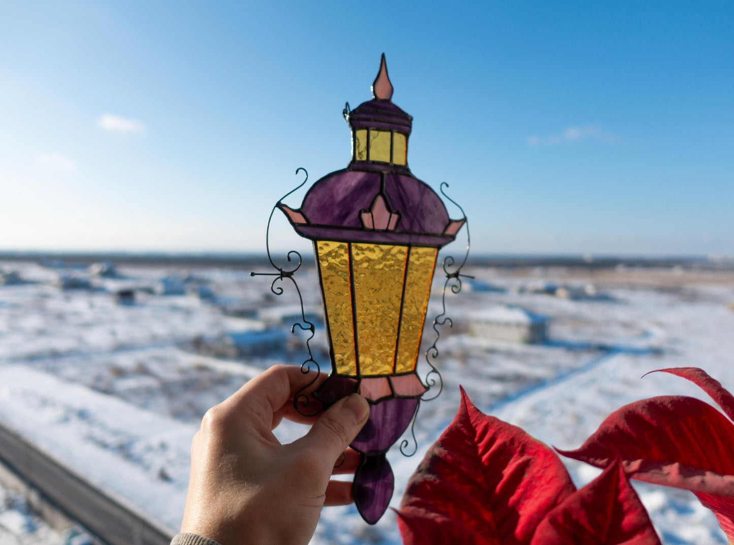 Stained Glass Street Lamp Suncatcher — Victorian Gas Lantern, Dark Academia Window Art Gift