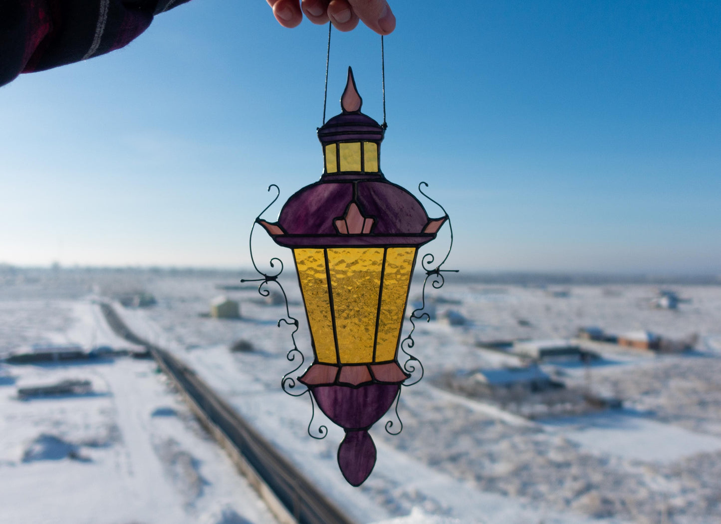 Stained Glass Street Lamp Suncatcher — Victorian Gas Lantern, Dark Academia Window Art Gift