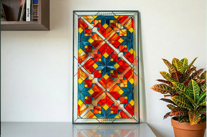 Stained Glass Window Panel — Geometric Tessellation, Abstract Sacred Geometry, Yoga Studio Decor Gift