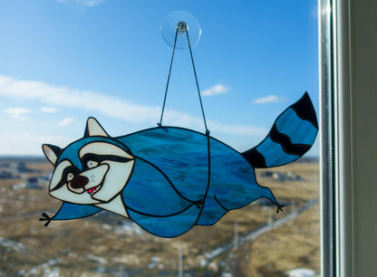 Stained Glass Raccoon Suncatcher — Trash Panda Heist Mode, Funny Meme Window Hanging, Quirky Gift
