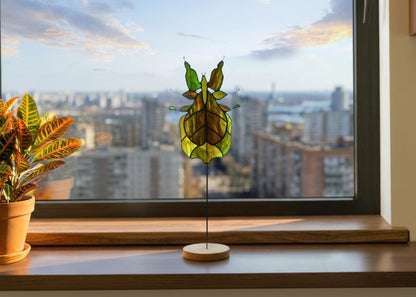 Leaf Insect Stained Glass Pattern — Phylliidae DIY Suncatcher Template, SVG PSD Download