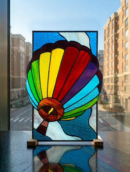 Stained Glass Suncatcher — Hot Air Balloon, Colorful Sky Window Hanging, Adventure Travel Gift