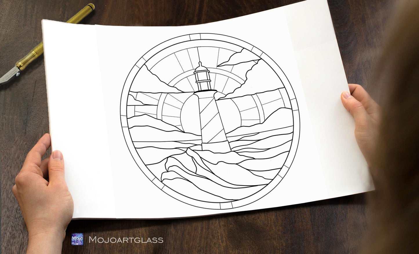 Stained Glass SVG PSD Pattern — Round Lighthouse, Cricut Silhouette Digital Download, DIY Glass