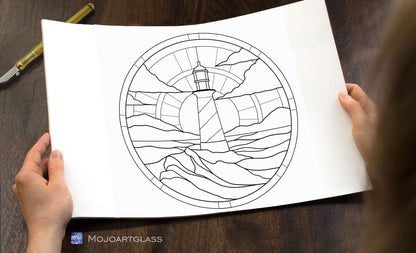Stained Glass SVG PSD Pattern — Round Lighthouse, Cricut Silhouette Digital Download, DIY Glass