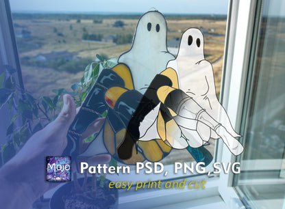 Ghost Girl Stained Glass Pattern — Halloween DIY Suncatcher, SVG PSD for Cricut Silhouette