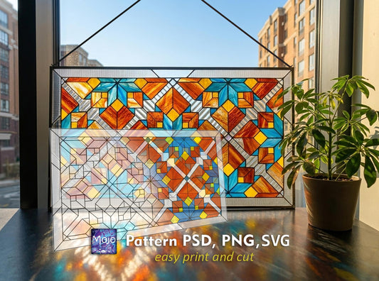 Geometric Tessellation Stained Glass Pattern — Seamless Repeating Panel, svg psd Download