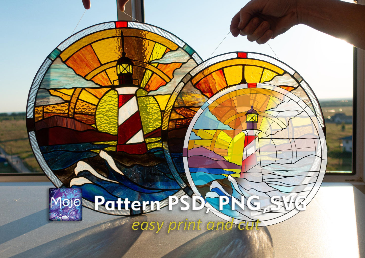 Stained Glass SVG PSD Pattern — Round Lighthouse, Cricut Silhouette Digital Download, DIY Glass