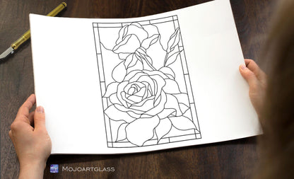 Stained Glass Rose Pattern SVG PSD — DIY Red Flower Panel, Cricut Silhouette Cut
