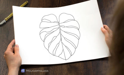 Monstera Leaf Stained Glass Pattern — Tropical Plant DIY Suncatcher Template, svg psd Download