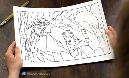 Pirate Ship Stained Glass Pattern — Mystical Sea Waves DIY Suncatcher Template, svg psd Download