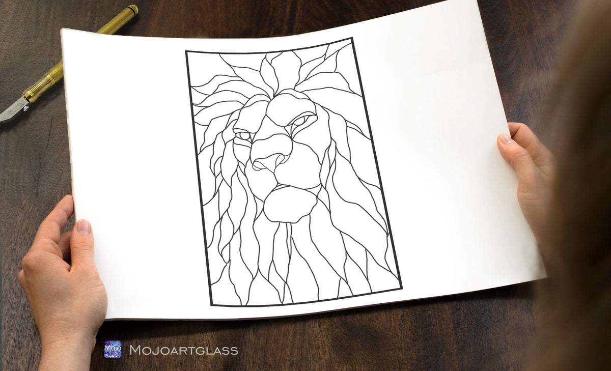 DIY stained glass lion suncatcher template — abstract window panel design for beginners