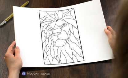 DIY stained glass lion suncatcher template — abstract window panel design for beginners