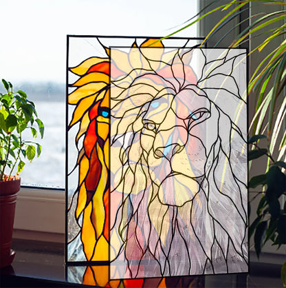 Abstract lion stained glass pattern SVG PSD download for DIY window panel suncatcher