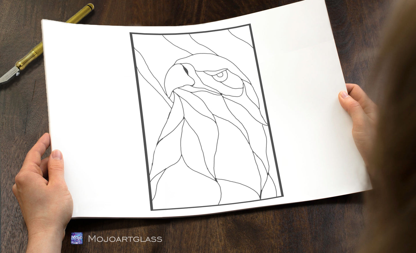 Abstract Eagle Stained Glass Pattern — Window Panel DIY Suncatcher Template, svg psd Download