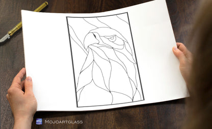 Abstract Eagle Stained Glass Pattern — Window Panel DIY Suncatcher Template, svg psd Download