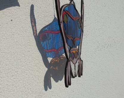 Stained glass peacock spider art — eight eyes iridescent fan detail, gift for spider lovers, Kyiv artist