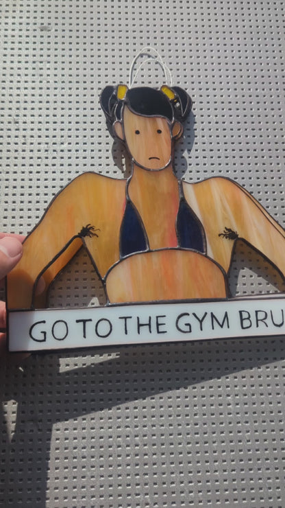 Stained Glass Bodybuilder Suncatcher — 90s Gym Humor, Vintage Fitness Window Art, Gym Rat Gift