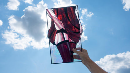 Handmade art nouveau woman stained glass panel — purple dress feminine window art elegant gift