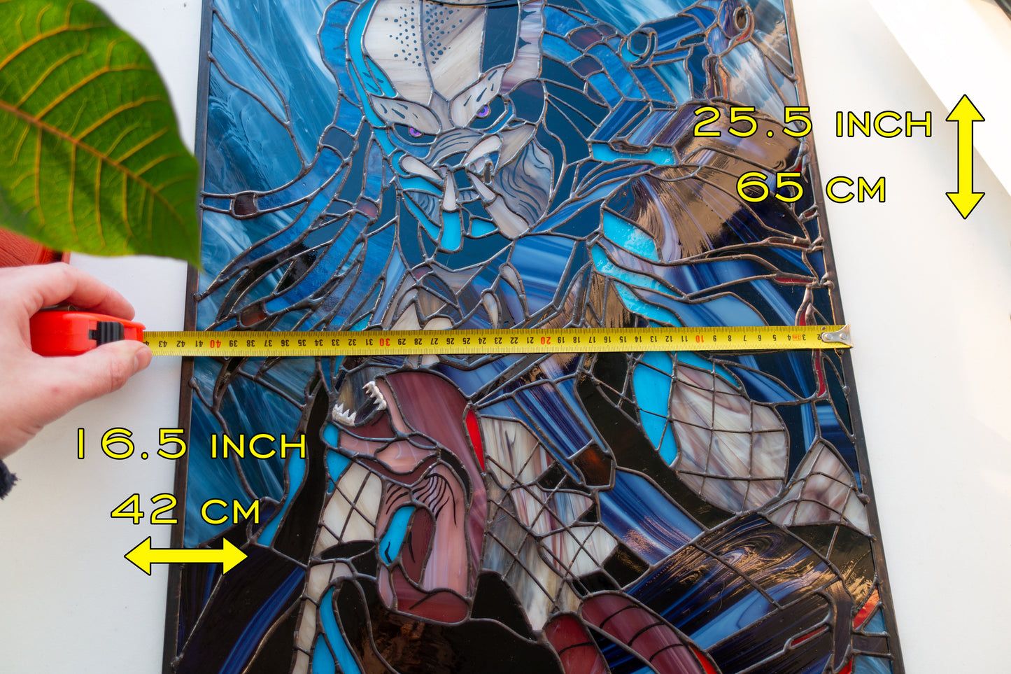 Alien Hunter Stained Glass Panel — Sci-Fi Cosmic Warrior Large Window Art, Horror Gift