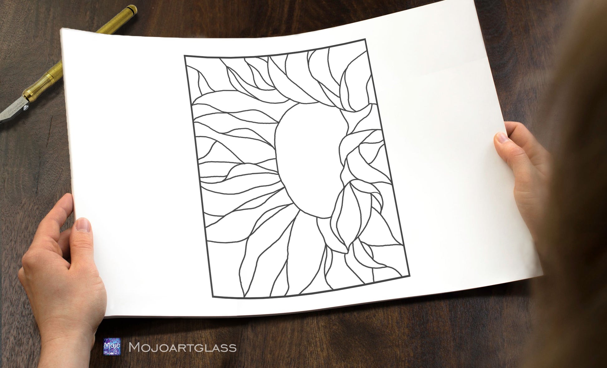 Floral sunflower stained glass DIY window panel — suncatcher pattern SVG PSD download