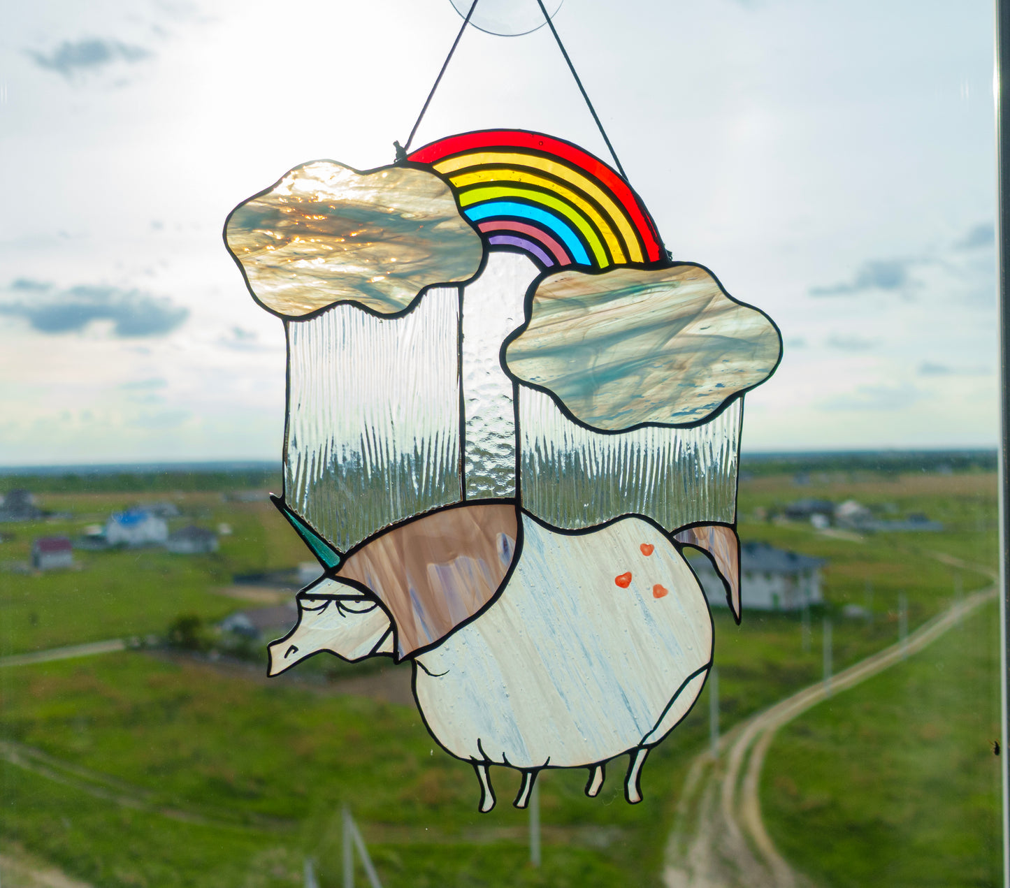 Sad Unicorn Handmade Stained Glass Suncatcher — Funny Rainbow Window Decor Quirky Gift